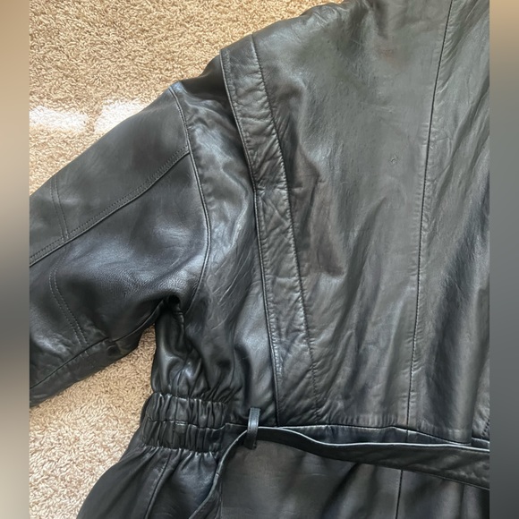 Men's Black Leather Belted Jacket size M - Picture 11 of 16